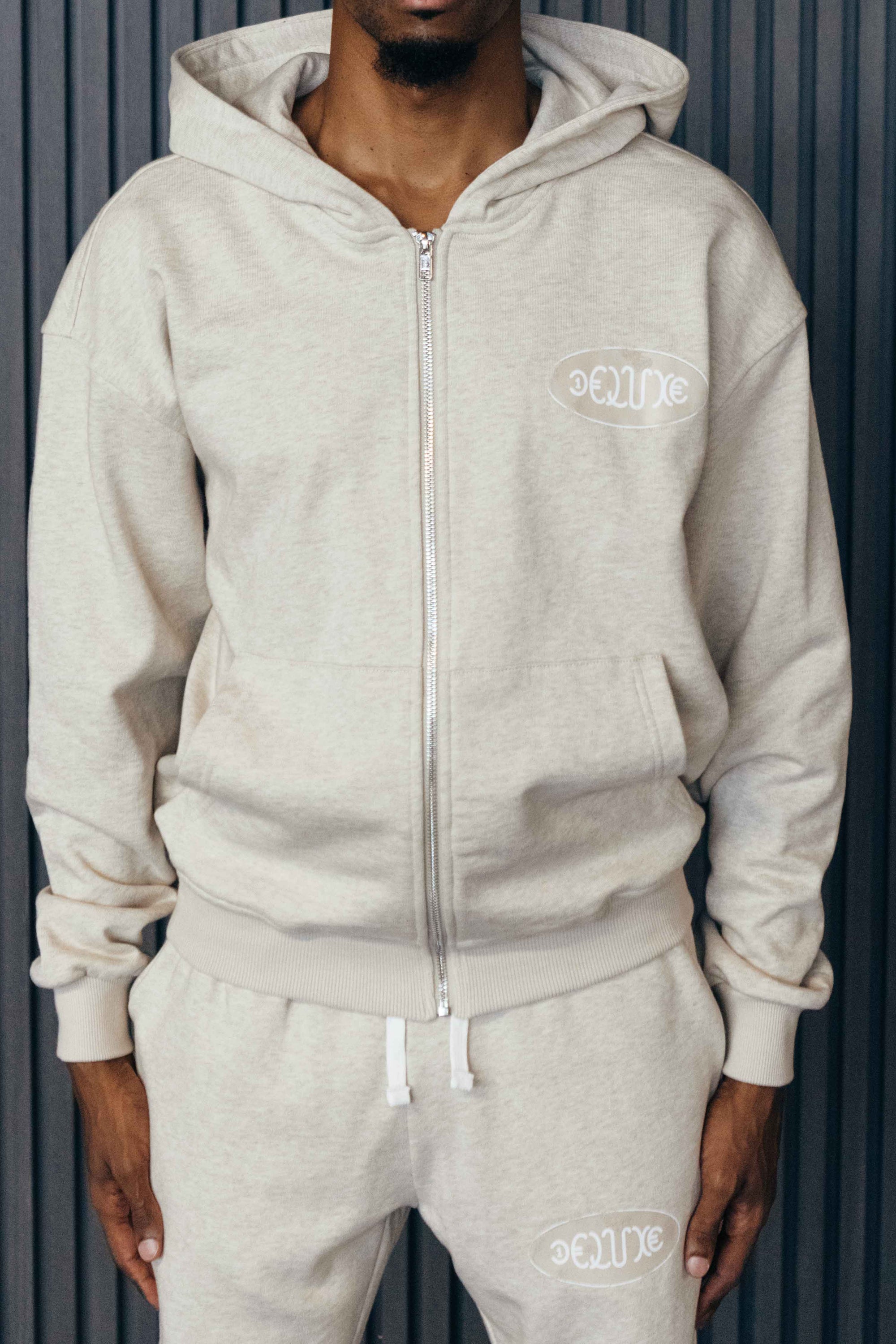 ZIP UP HOODIE: LIGHT GREY