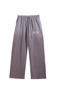 1Deluxe Grey Fade Joggers front view - 450GSM heavyweight cotton straight leg joggers in grey with signature logo