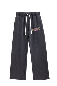 1Deluxe Men's Joggers – Eagle Icon 450GSM Cotton, Vintage Washed Black