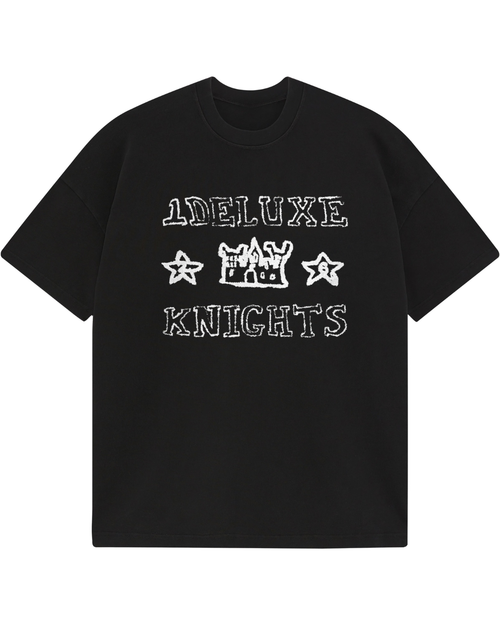 1Deluxe Men's Graphic T-Shirt – Knights Castle 240GSM Cotton Tee, Black