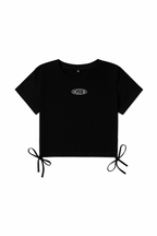 SIDE TIE CROP TOPS: BLACK