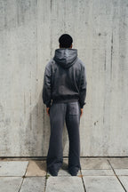 Side view of 1Deluxe Grey Fade Joggers showing relaxed straight leg fit