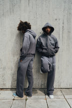 1Deluxe Grey Fade Joggers detail - 450GSM heavyweight cotton and drawstring waist