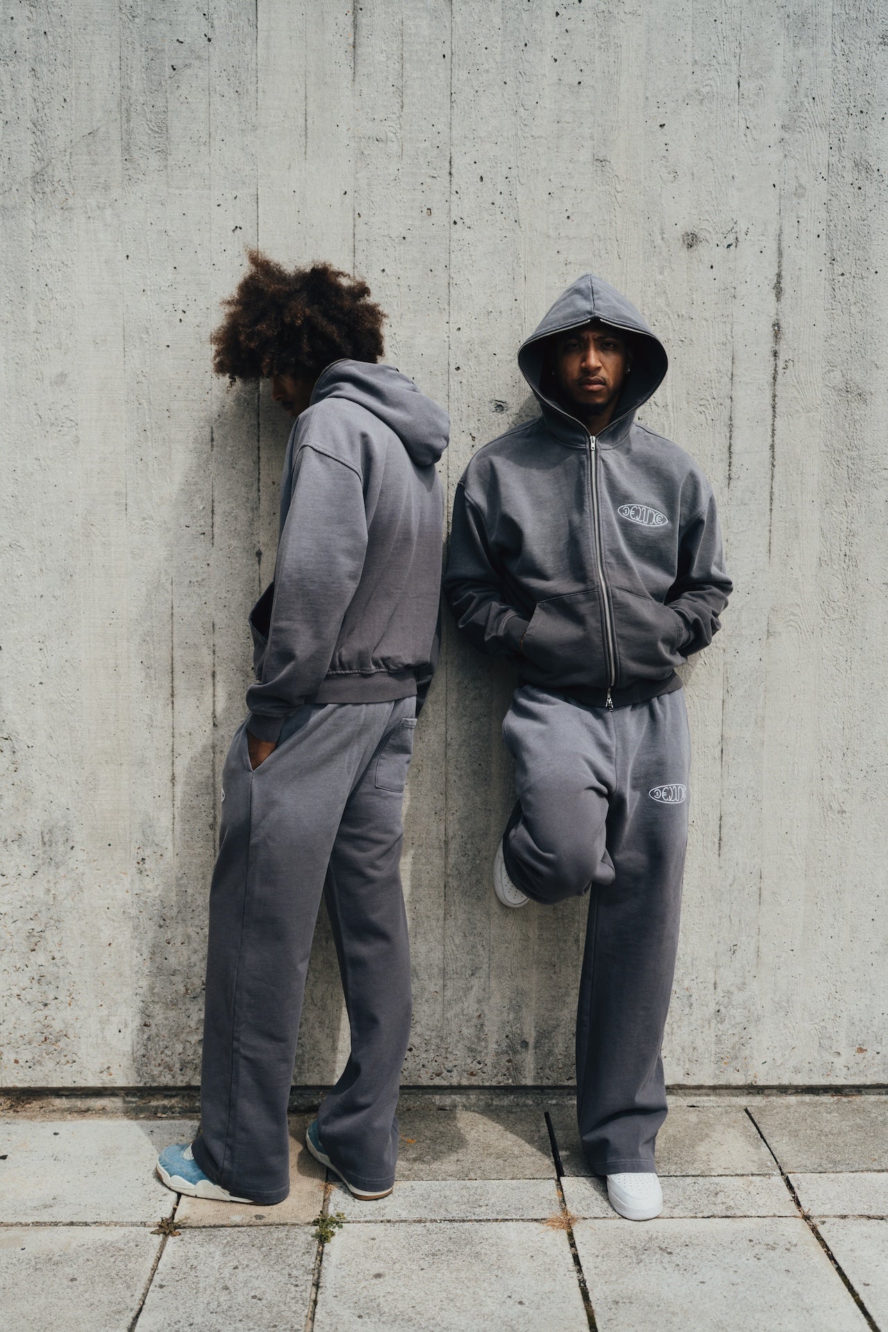 1Deluxe Grey Fade Joggers detail - 450GSM heavyweight cotton and drawstring waist