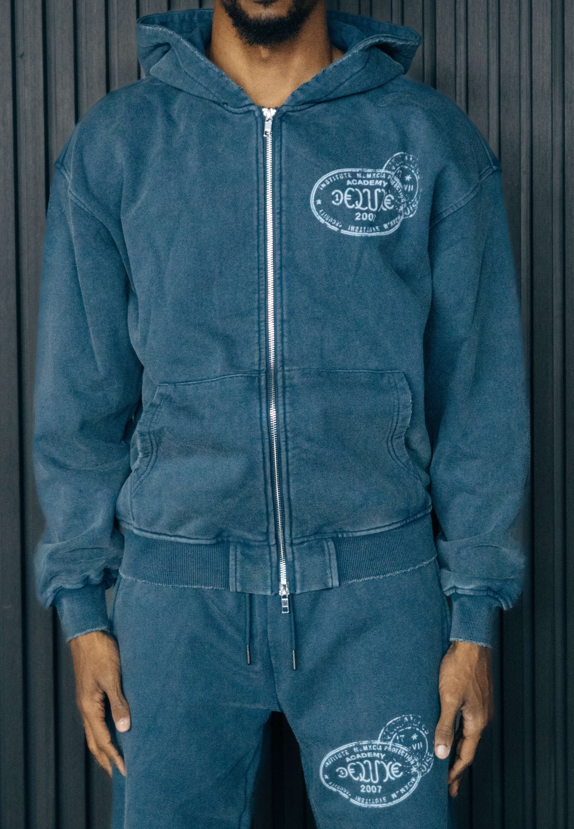 1DELUXE ACADEMY STAMP ZIP UP HOODIE : BLUE