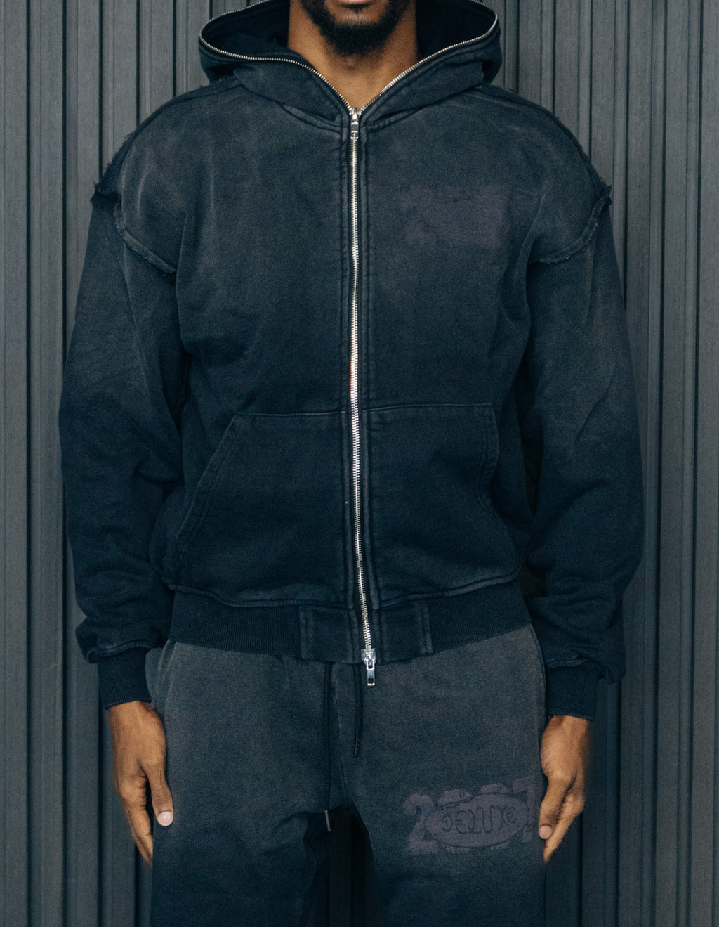 1DELUXE FULL ZIP UP YEAR 2007 HOODIE : BLACK