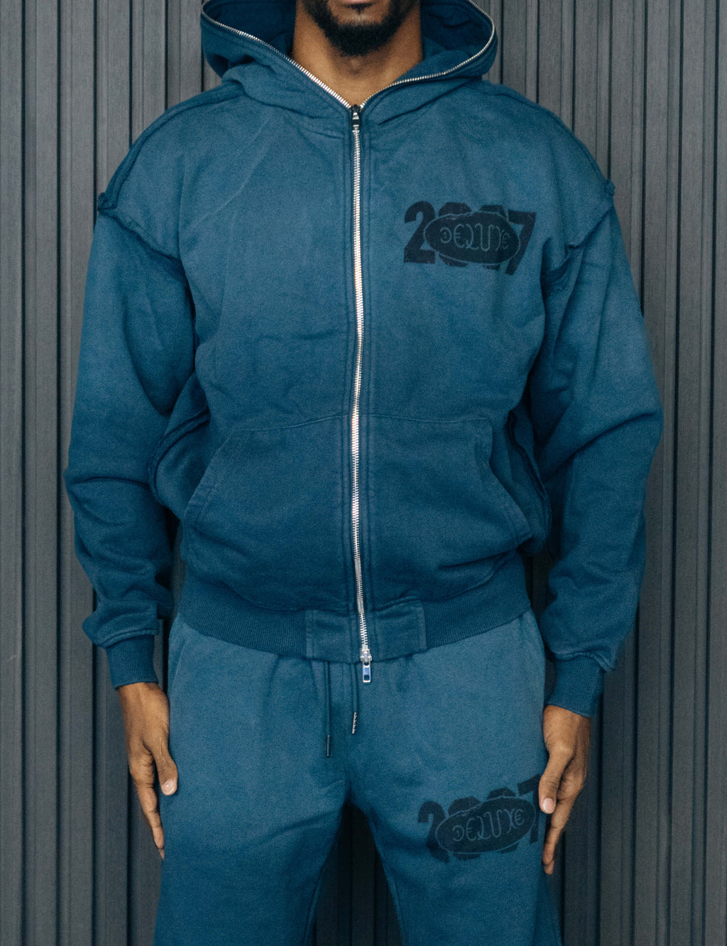 1DELUXE FULL ZIP UP YEAR 2007 HOODIE : BLUE
