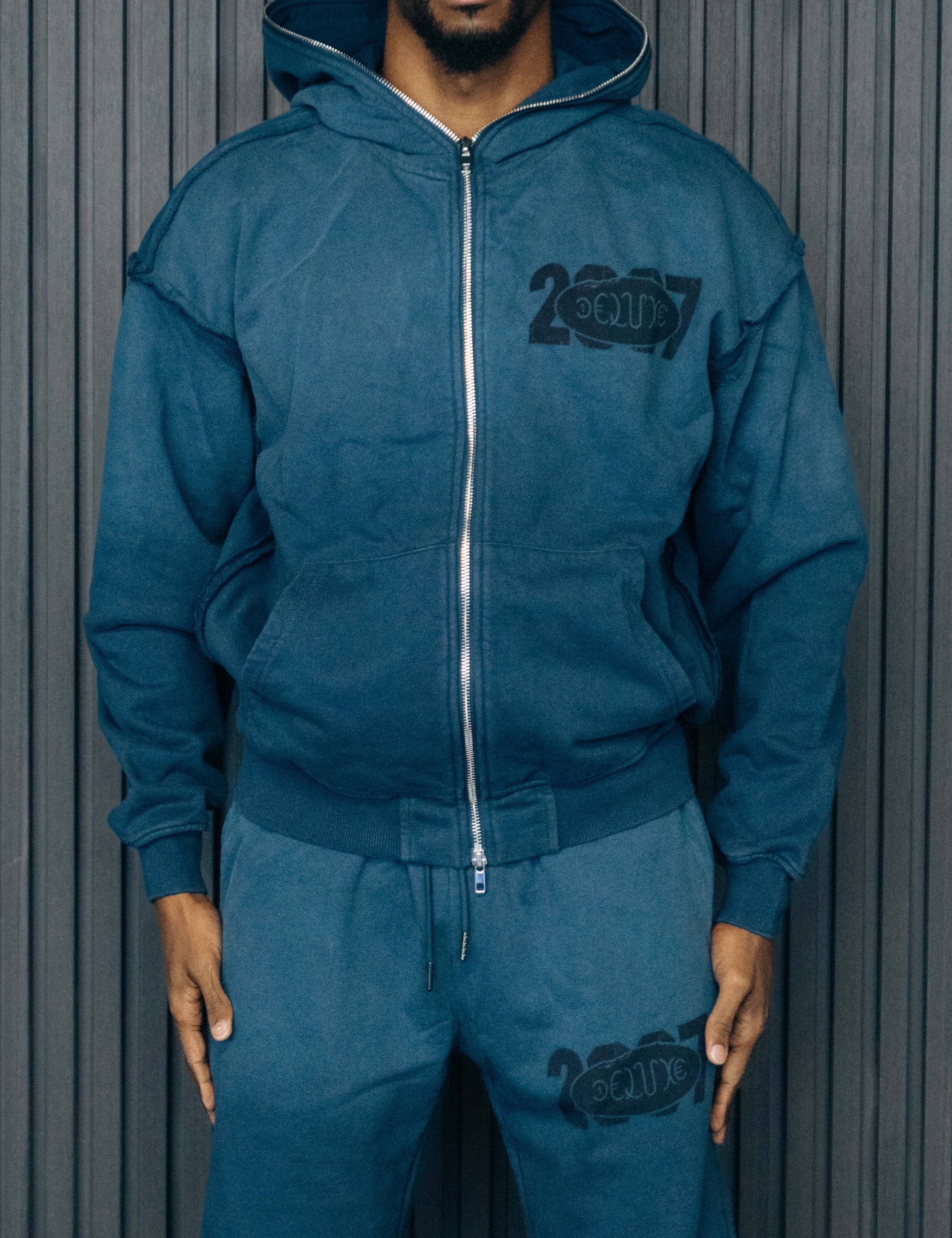 1DELUXE FULL ZIP UP YEAR 2007 HOODIE : BLUE