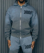 1DELUXE FULL ZIP UP YEAR 2007 HOODIE : GREY