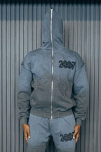 1DELUXE FULL ZIP UP YEAR 2007 HOODIE : GREY